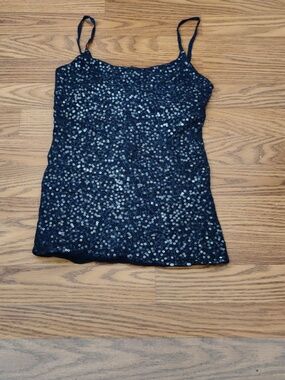 Dark Blue Sequin Spaghetti-Strap Cami